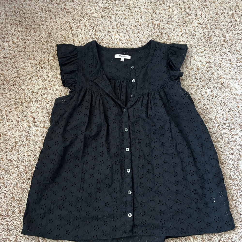 Madewell Black Eyelet Button-Up Blouse